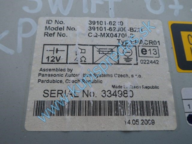 autorádio na suzuki swift, 39101-62J00-BZH