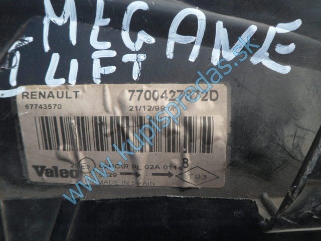 ľavé predné svetlo na renault megane 1 lift, 7700427872D