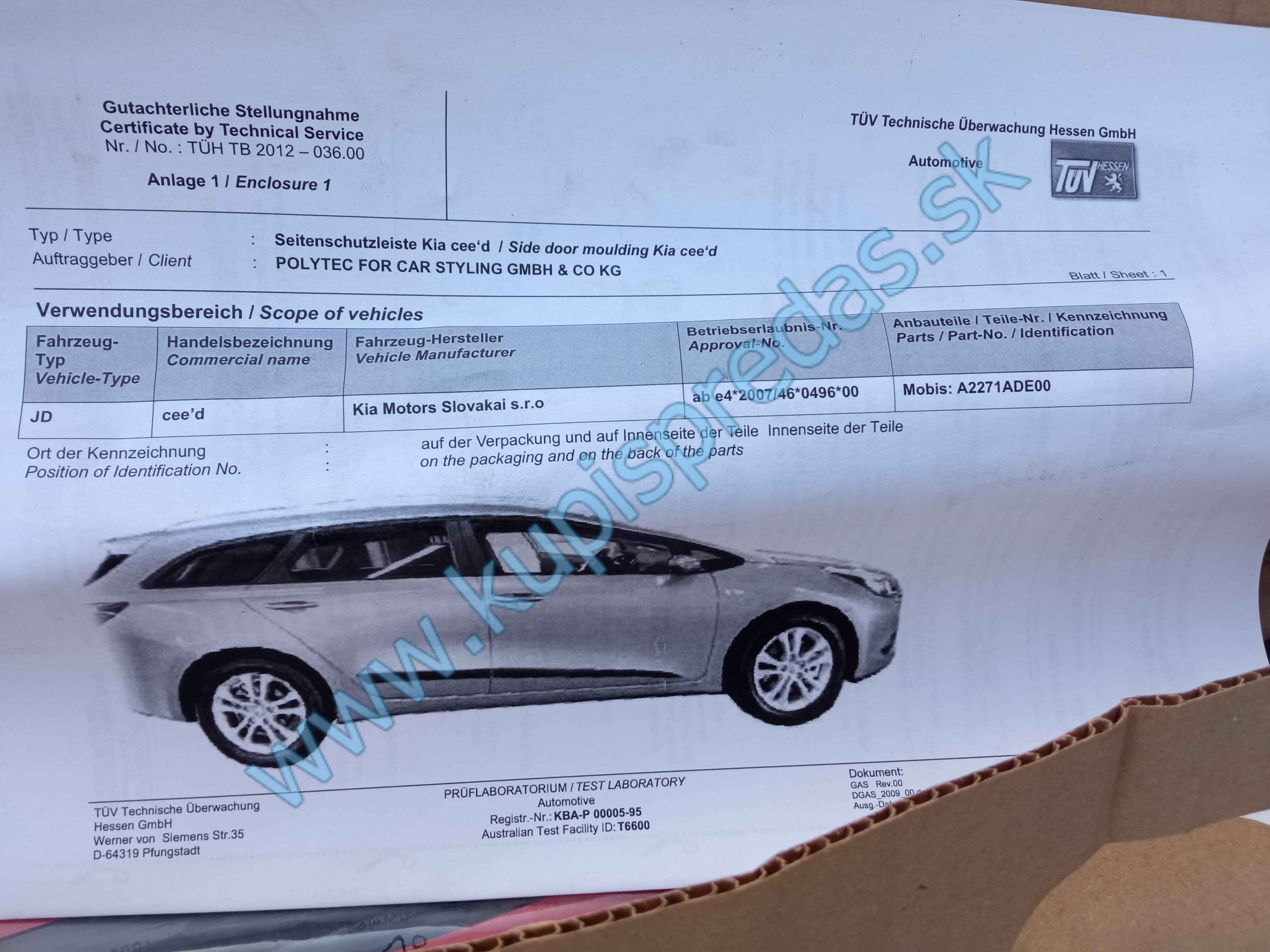 OCHRANNA LISTA KIA CEED II A2271ADE00