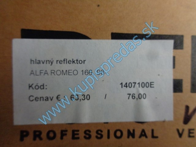 pravé predné svetlo na alfa rómeo 166, 98-02, 1407100-E