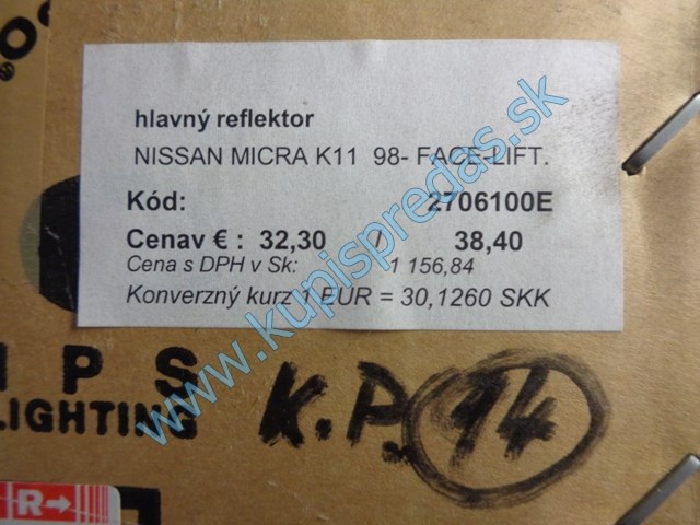 pravé predné svetlo na nissan micru k11 lift, 2706100-E